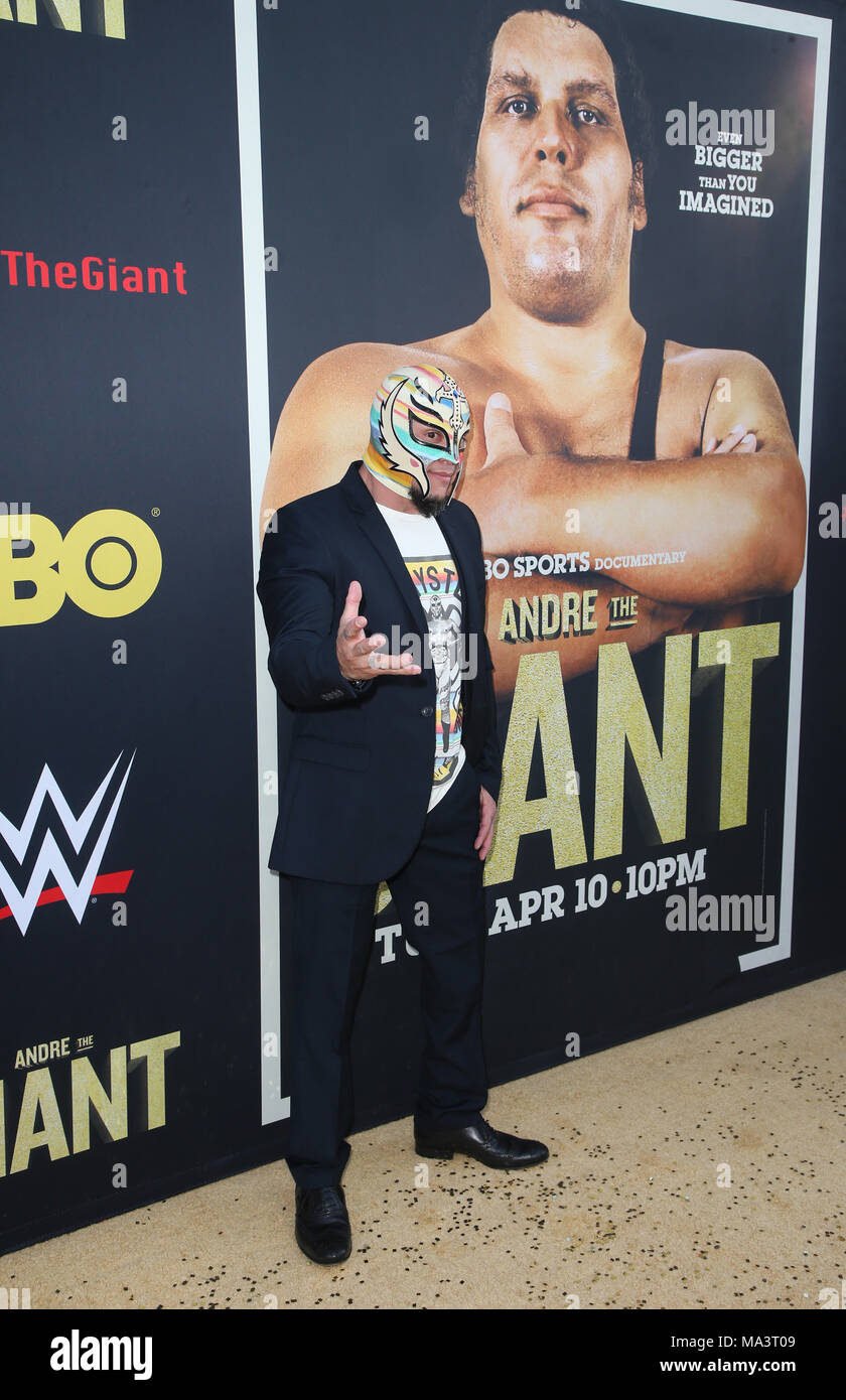 HOLLYWOOD, CA - MARCH 29: Rey Mysterio, at Los Angeles Premiere of Andre The Giant from HBO Documentaries at Pacific Cinerama Dome  in Hollywood, California on March 29, 2018. Credit: Faye Sadou/MediaPunch Stock Photo