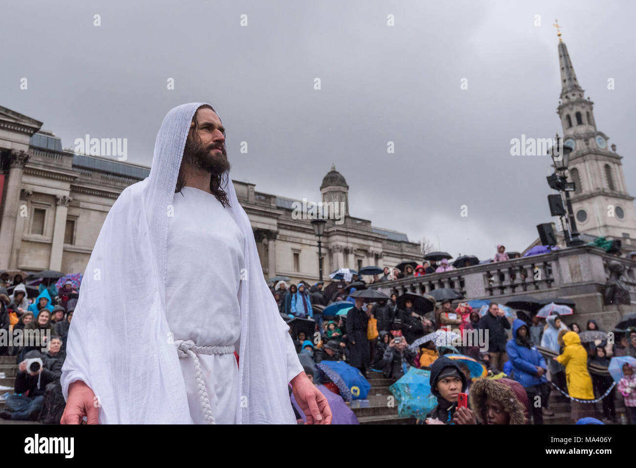 London Uk 30 March 18 Jesus Played By James Burke Dunsmore Is Resurrected After His Crucifixion