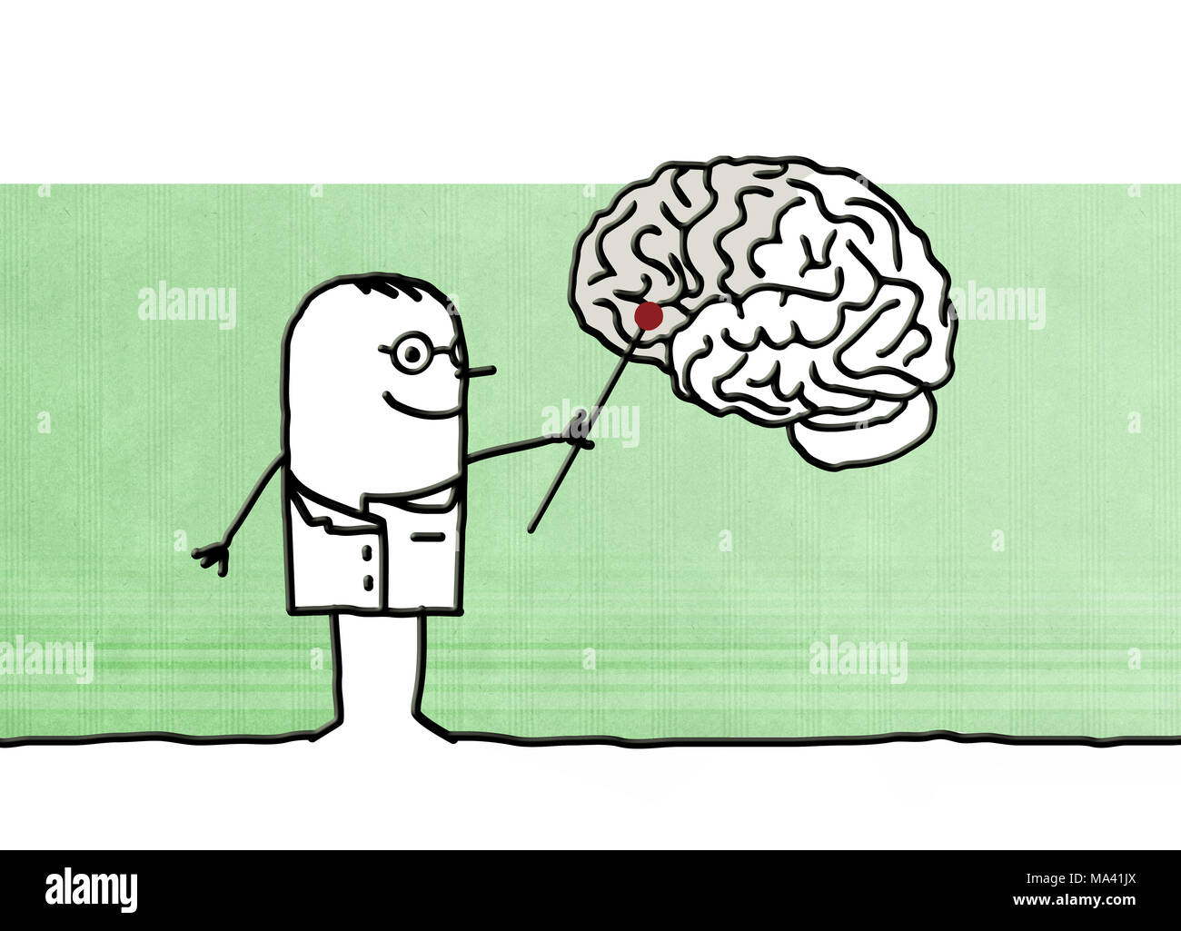 Cartoon neurologist with brain Stock Photo