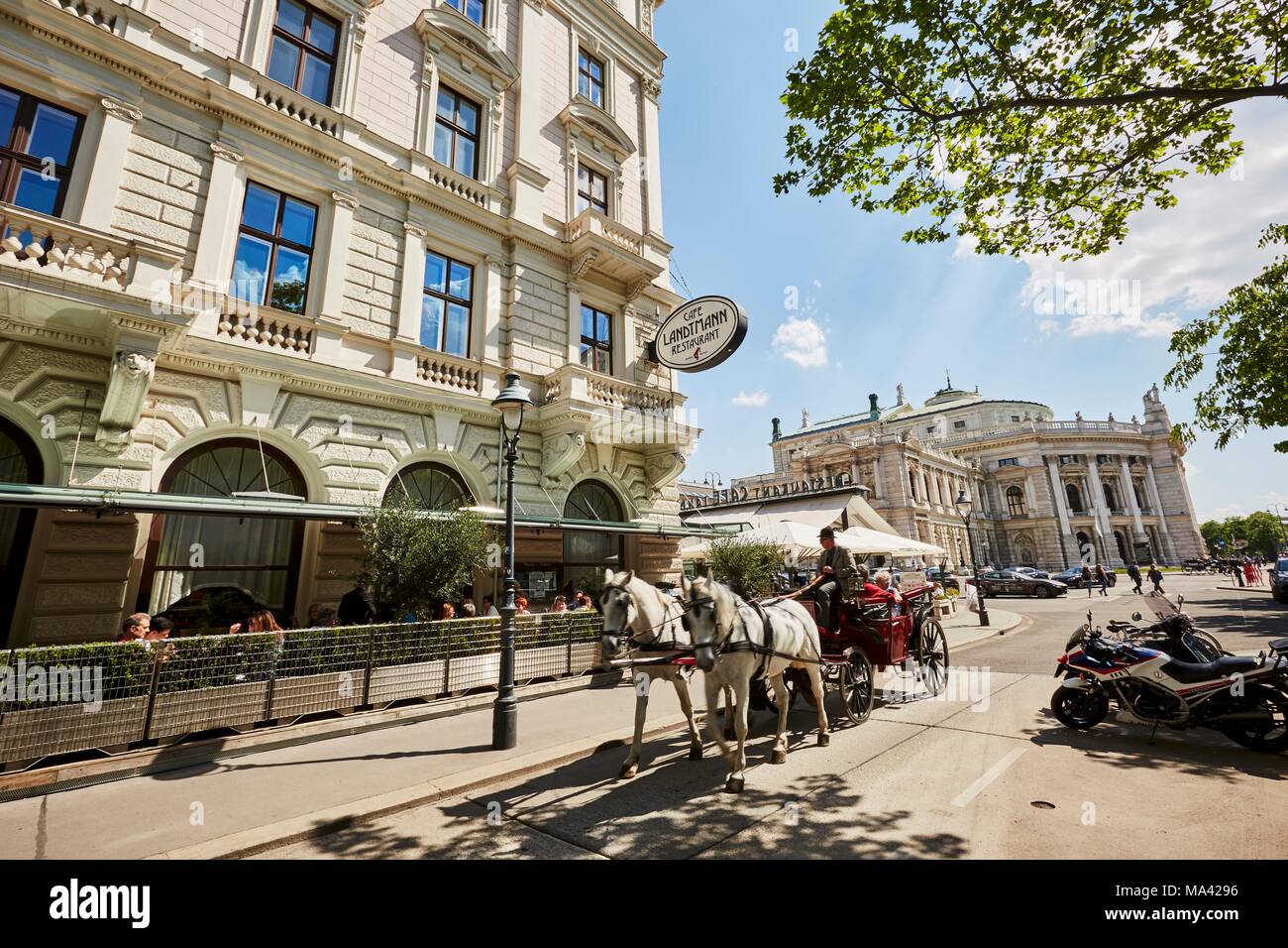 A coach and horses outside the 'Café Landtmann' coffee house in Vienna Stock Photo