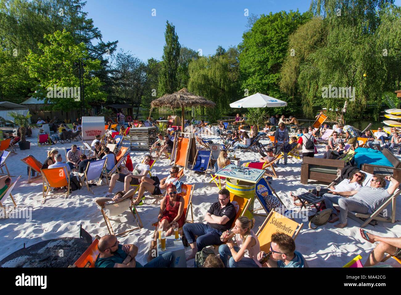 The Okercabana beach club in the Bürgerpark by the river Oker in Braunschweig (Brunswick), Germany Stock Photo