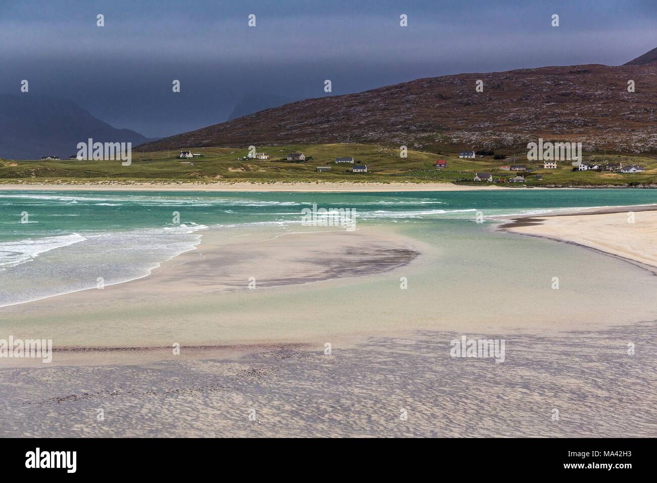 The sandy beach by Luskentyre in the south of the island of Harris in Scotland Stock Photo