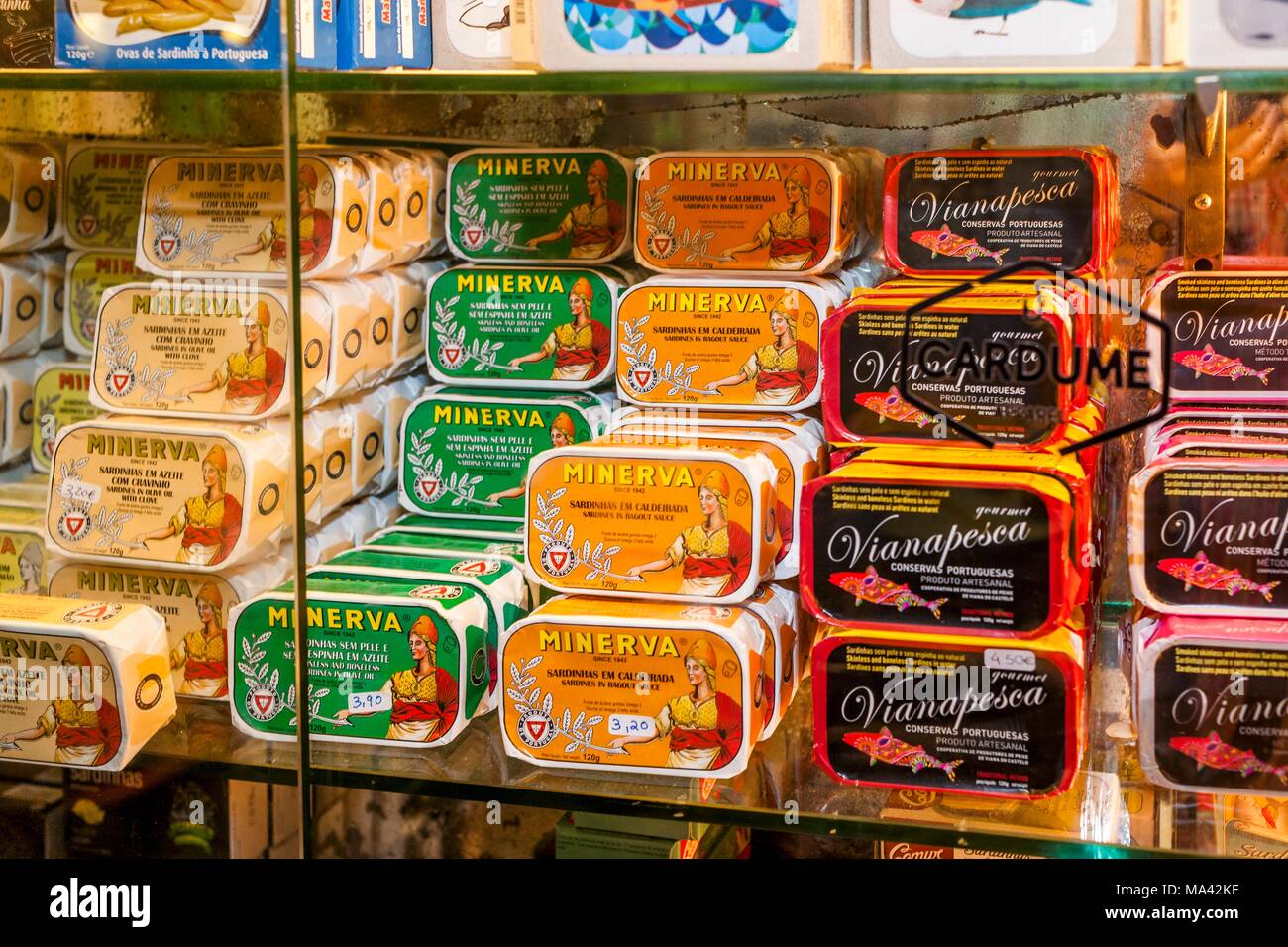 Tinned sardines on a shelf in Lisbon, Portugal Stock Photo Alamy