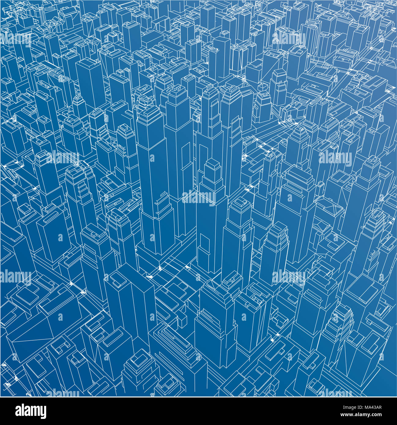 Wire-frame City, Blueprint Style. 3D Rendering. Architecture Design Background Stock Photo
