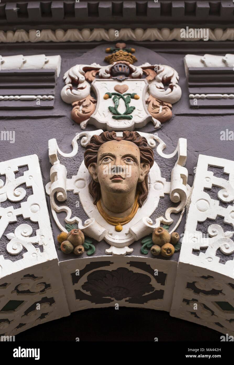 A figure on the 'Haus zum Stockfisch' building in Erfurt, Thuringia, Germany Stock Photo