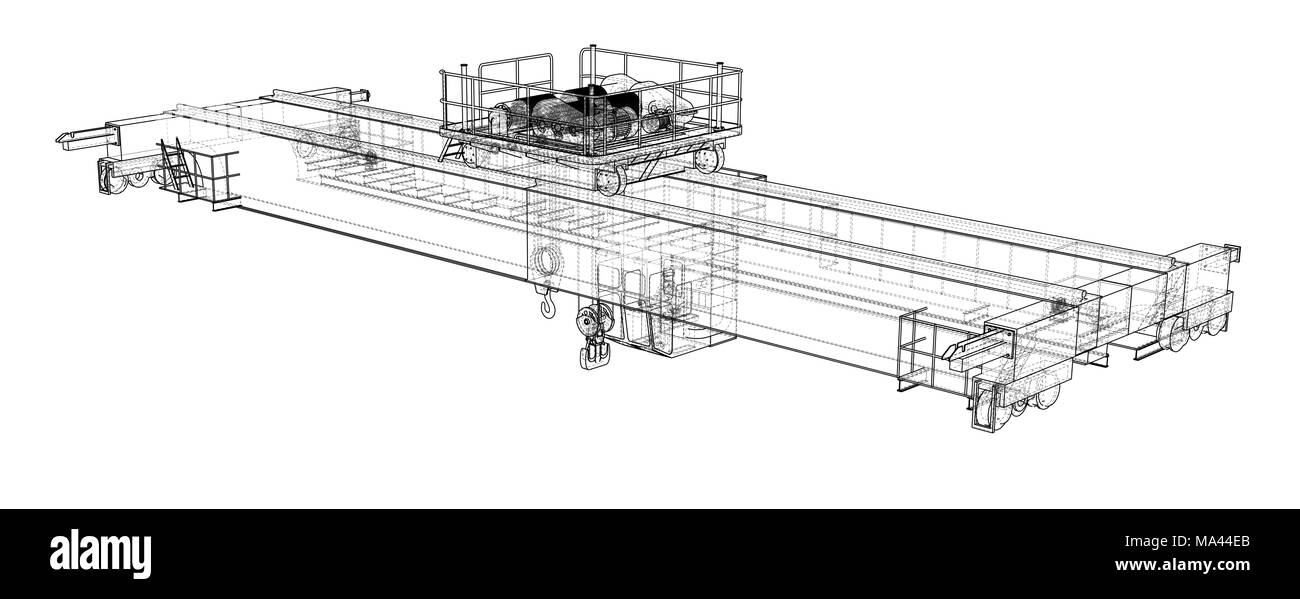 Overhead crane sketch. 3d illustration. Wire-frame style Stock Photo