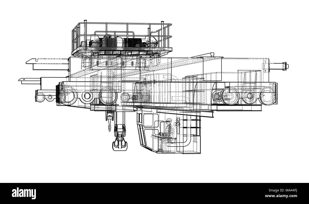 Overhead crane sketch. 3d illustration. Wireframe style Stock Photo Alamy