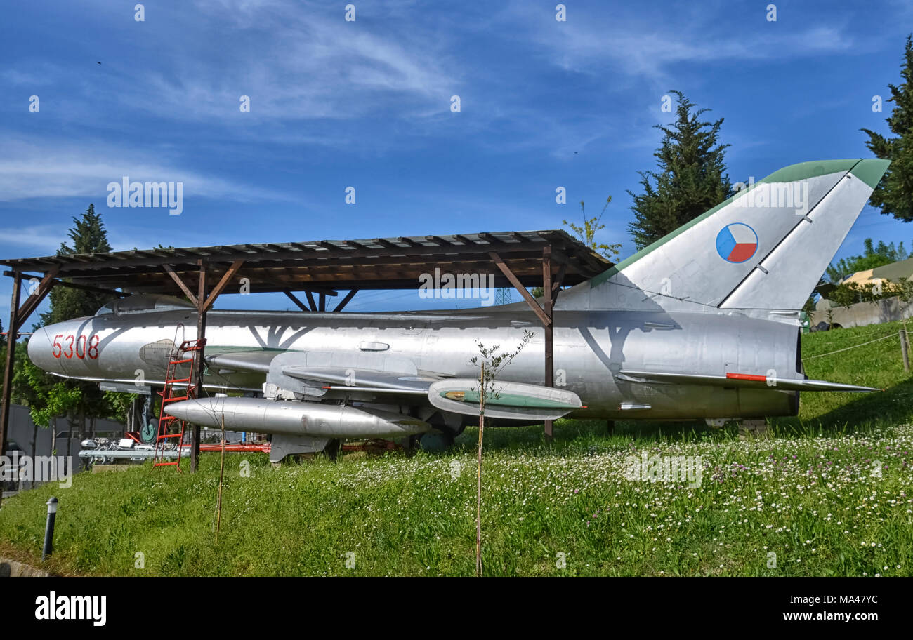 View of a retired Sukhoi Su-7 military airplane Stock Photo