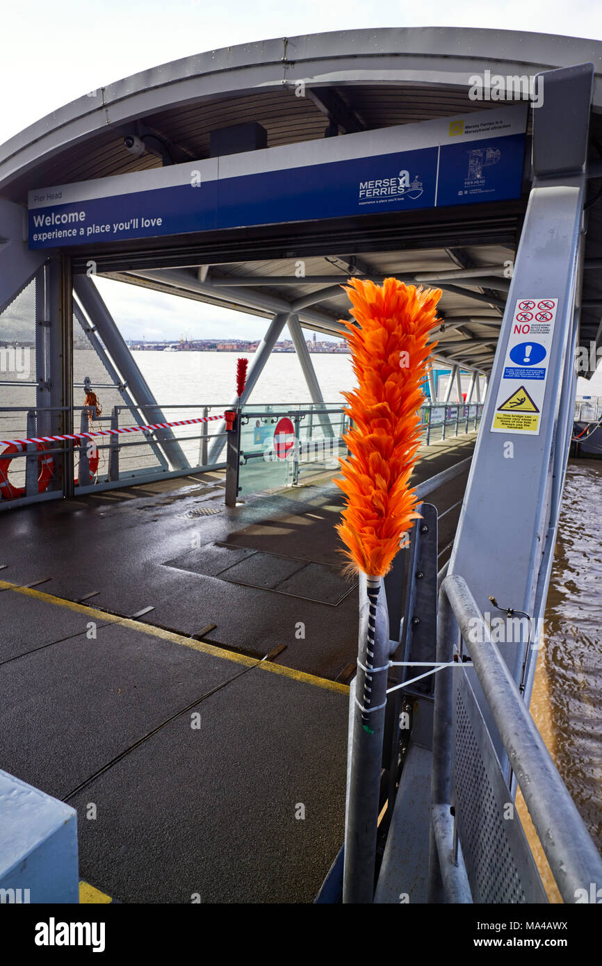 Tickling sticks at the entrance to the Mersey ferry in Liverpool on the day of Ken Dodd’s funeral 28 March 2018 Stock Photo