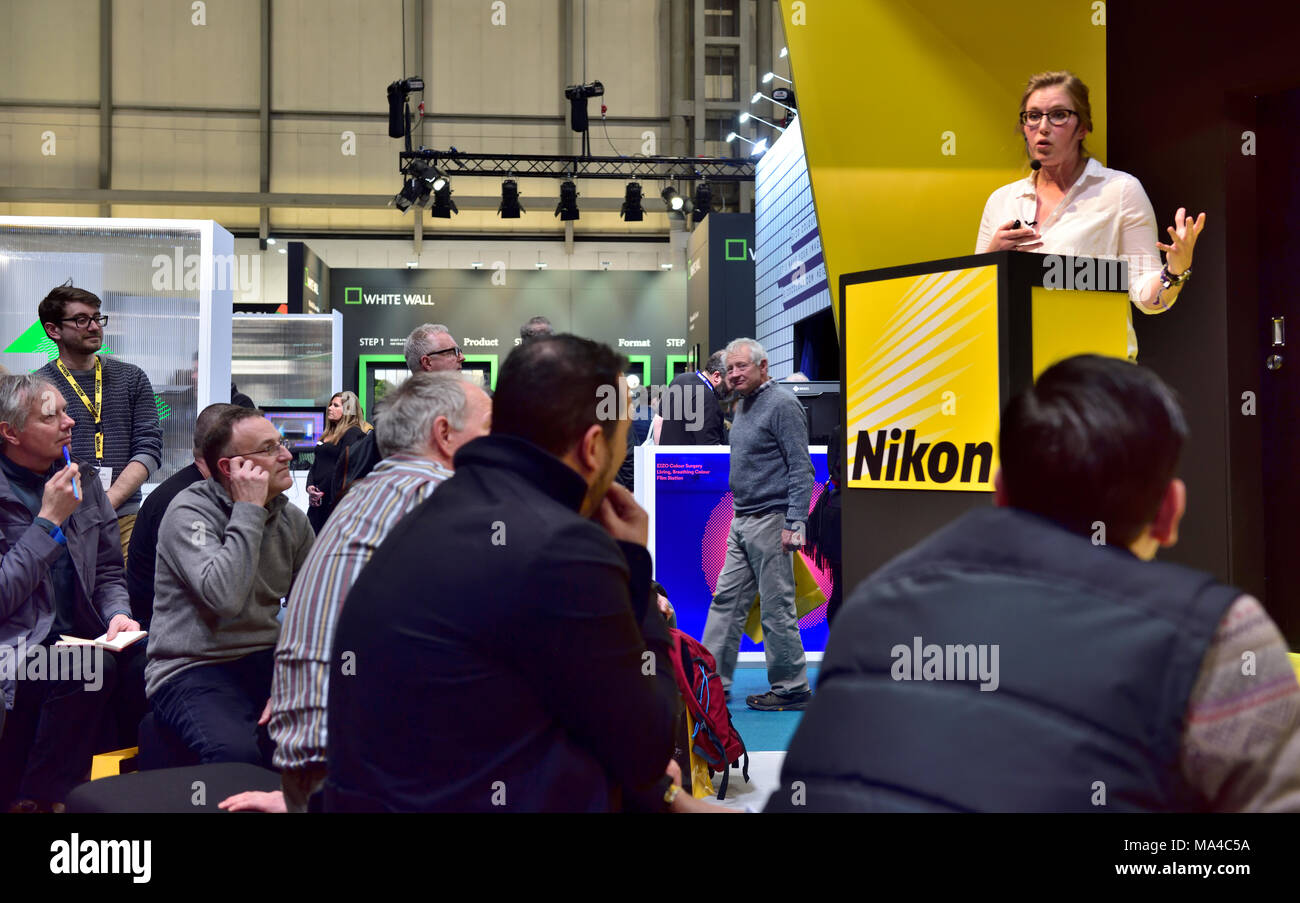 Nikon School Stage at the NEC 'The Photography Show 2018' with Amy Shore speaking about car / automotive photography Stock Photo