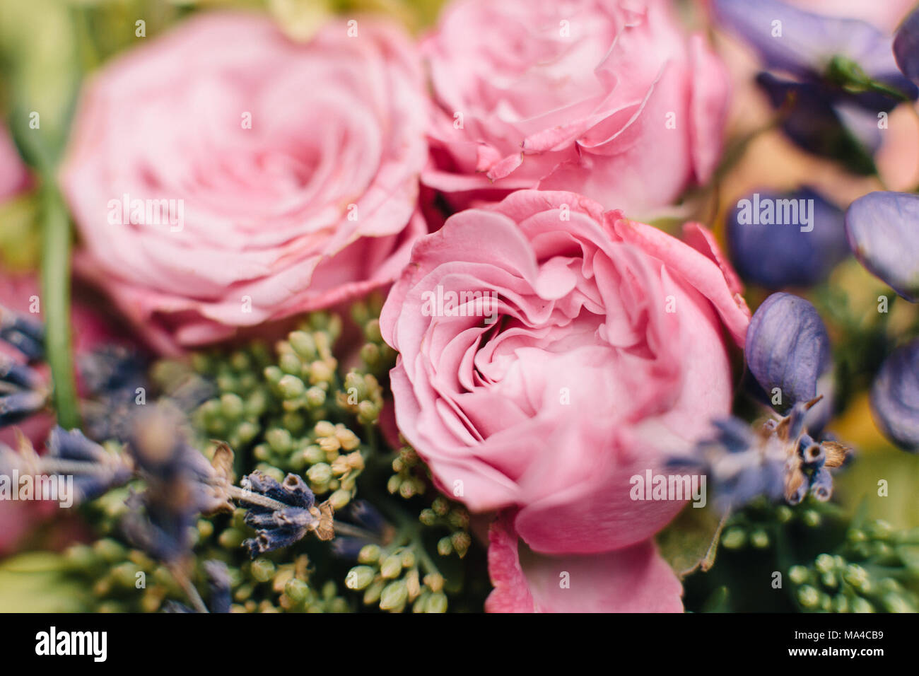 Closeup wedding bouquet of flowers. Pink flowers. Stock Photo