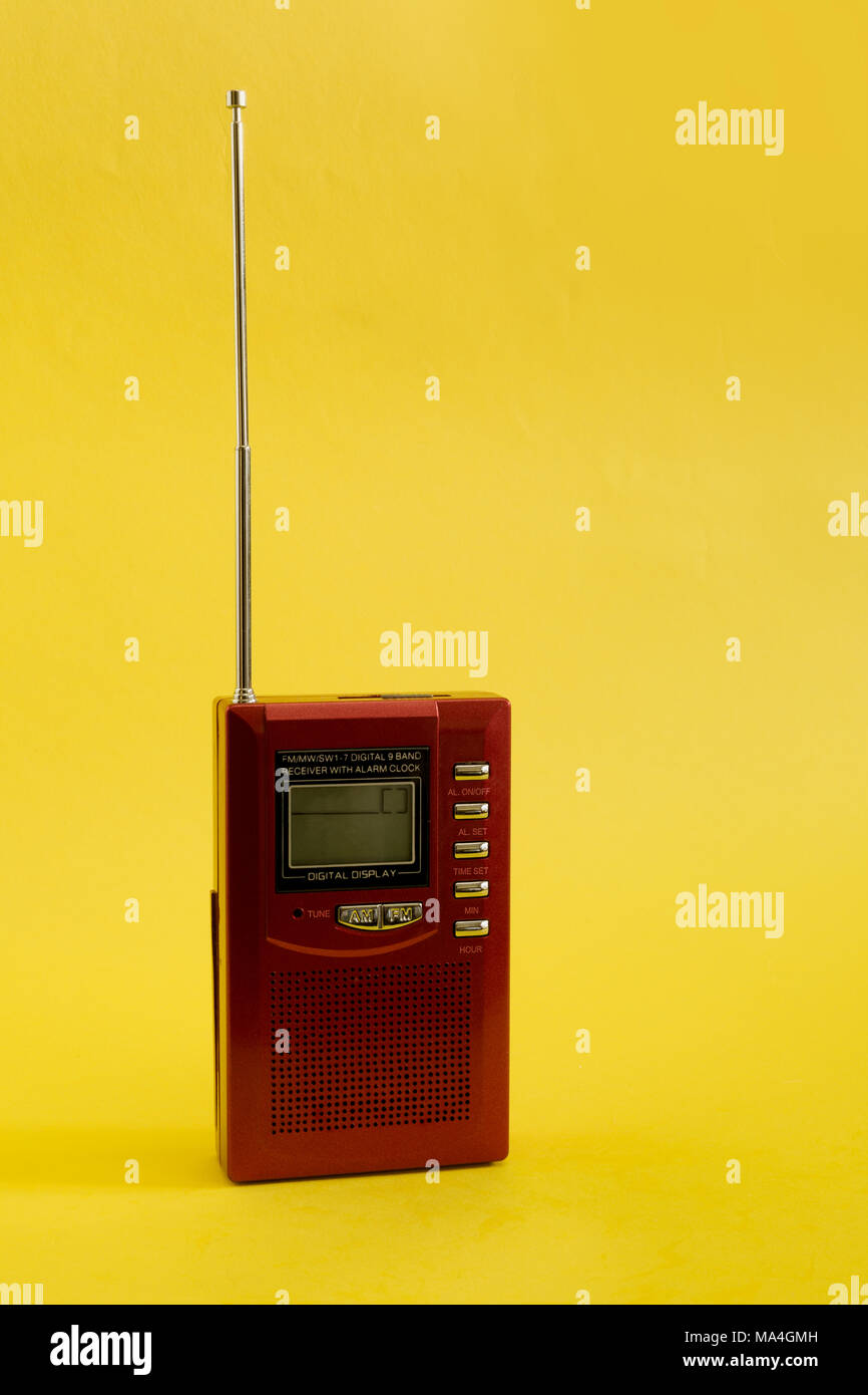 Old fashioned transistor radio from the 80's. Stock Photo