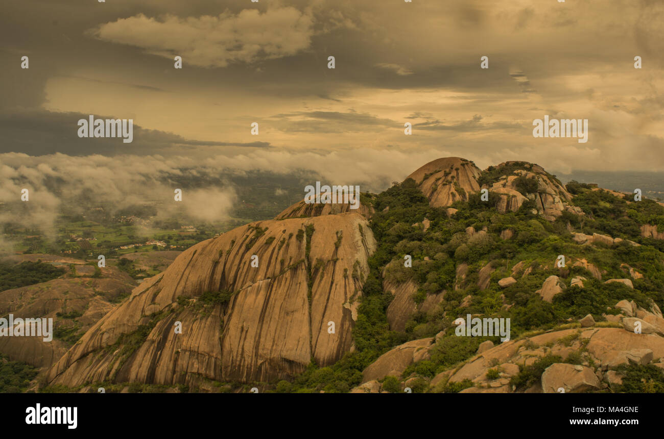 Aerial view of savanadurga hill station near Bangalore. Stock Photo