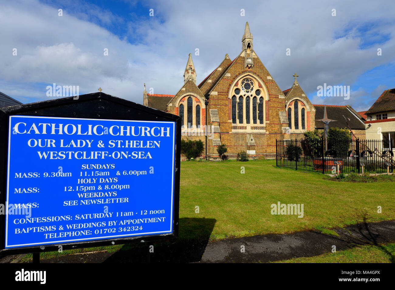 Our Lady & St Helen Catholic Church, Westcliff on Sea, Essex, UK. Space for copy Stock Photo