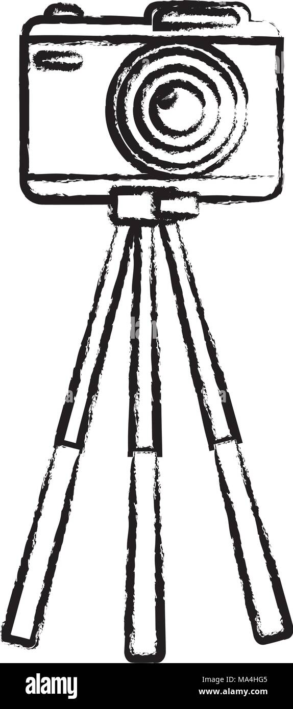 sketch of photographic camera on tripod icon over white background