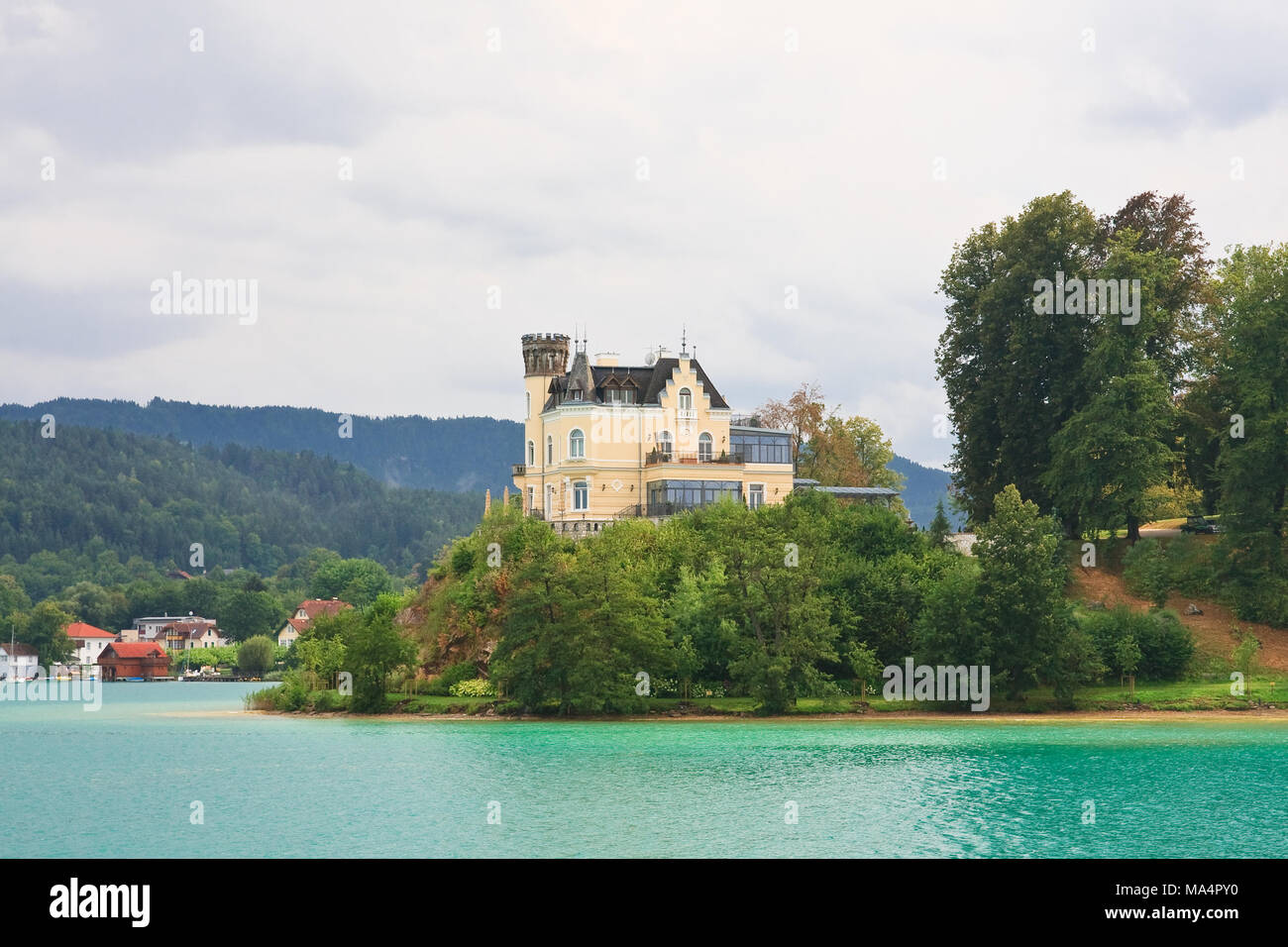 Reifnitz Castle on Lake Worth in Carinthia, Austria Stock Photo
