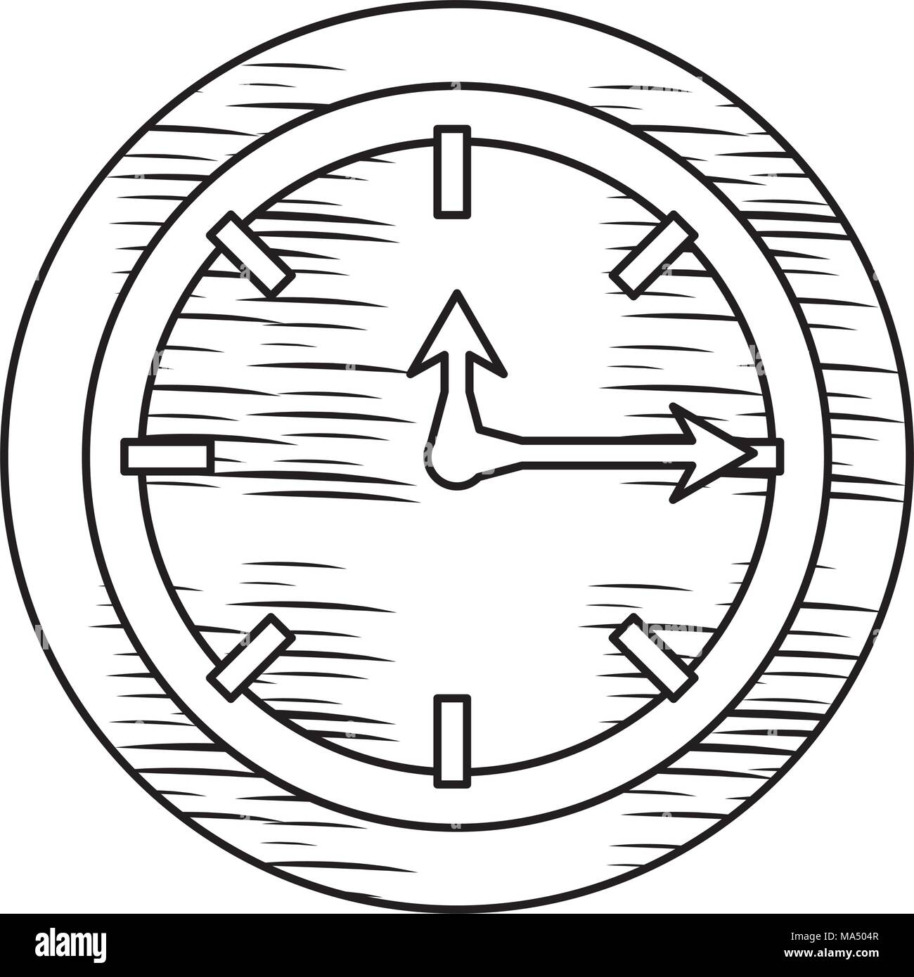 sketch of wall clock icon over white background, vector illustration