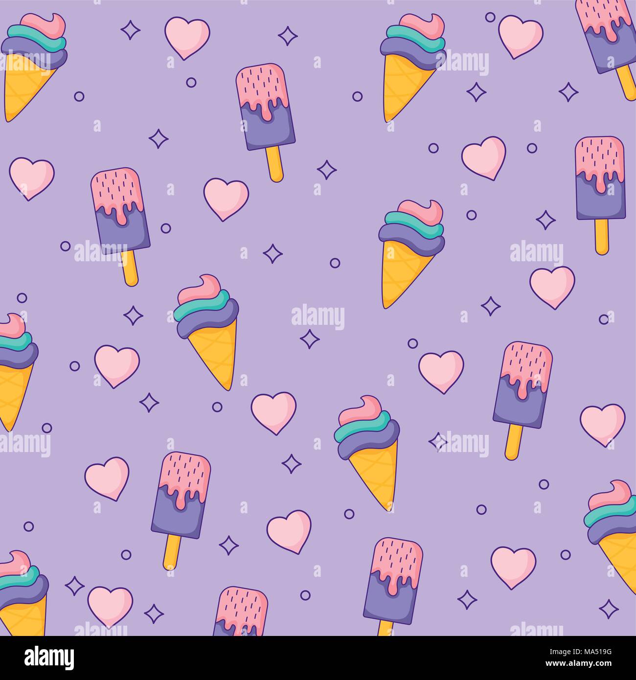 ice creams and hearts background, colorful design. vector illustration