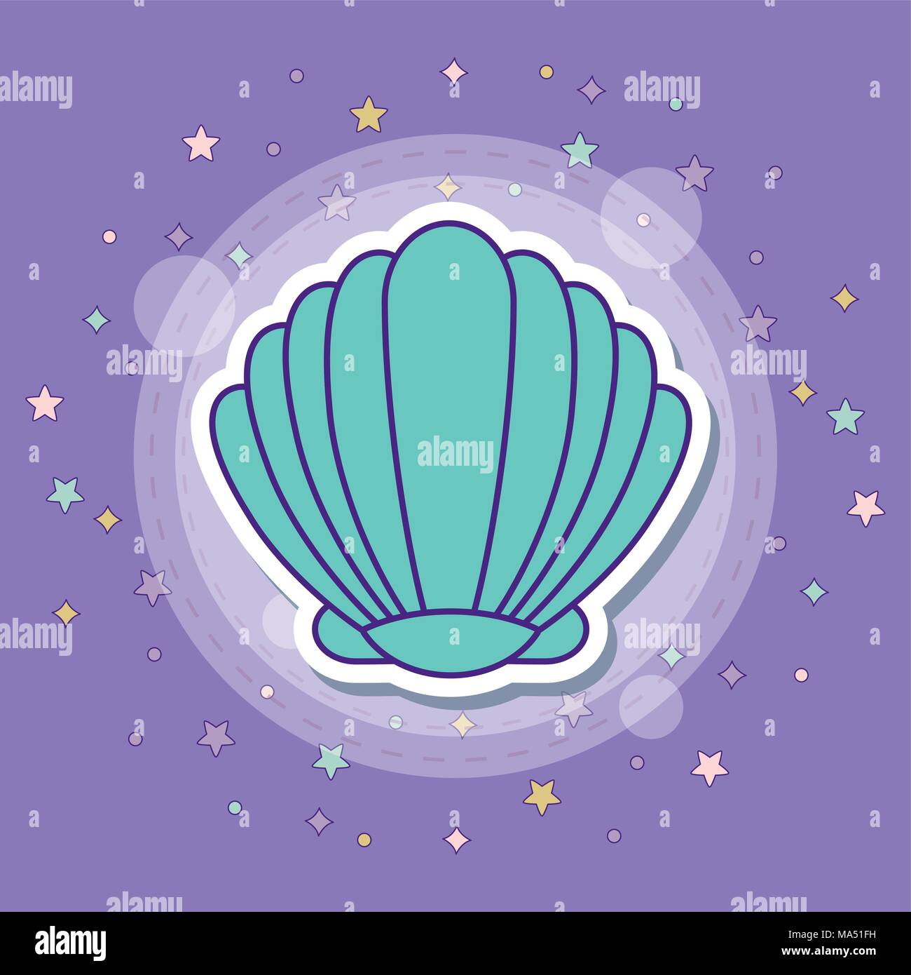 shell icon with colorful stars over purple background, vector ...
