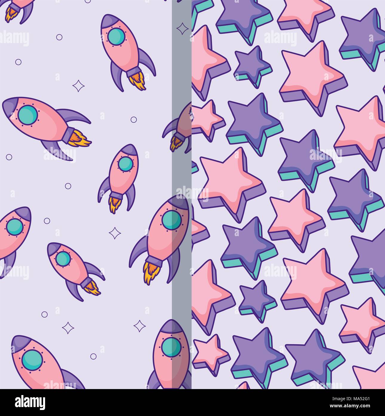 Patterns of rockets and stars, colorful design. vector illustration ...