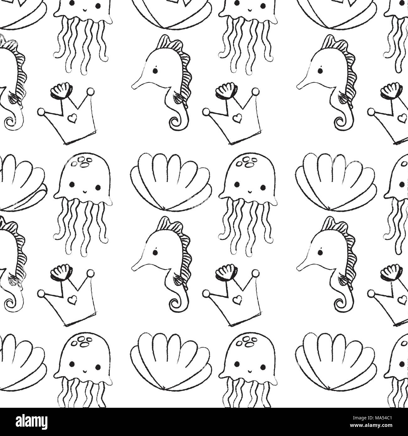 grunge uxury crown with marine animals background vector illustration Stock Vector
