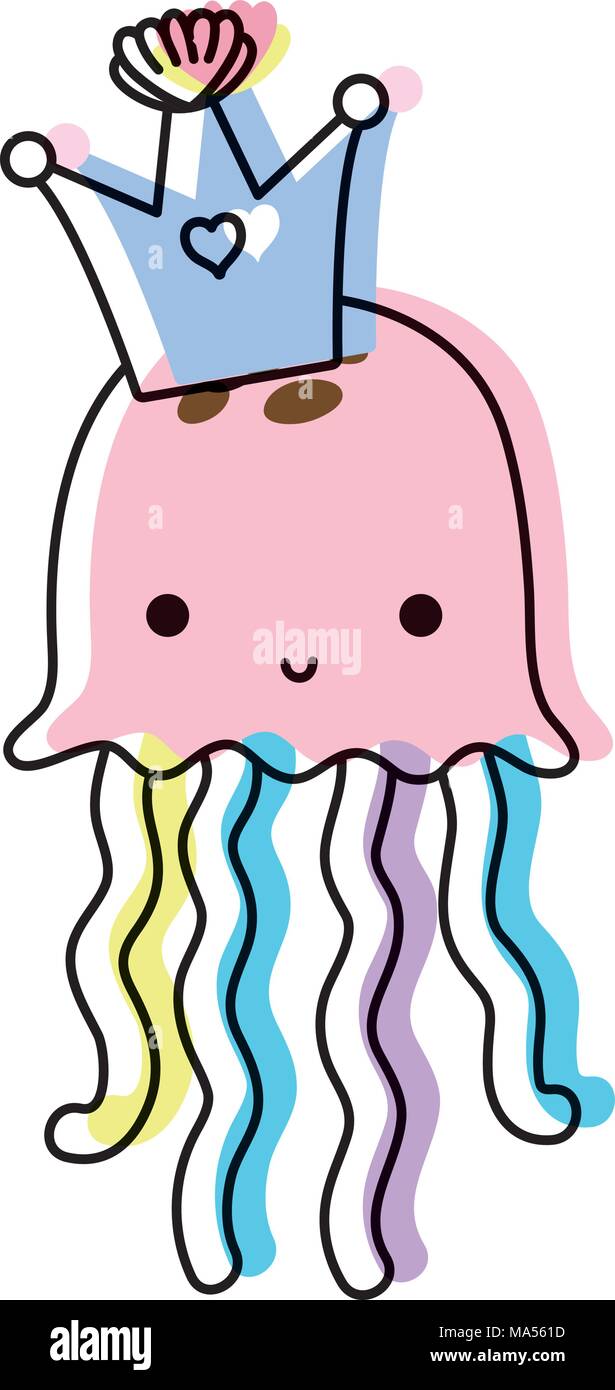 moved color cute jellyfish marine animal with crown vector illustration Stock Vector