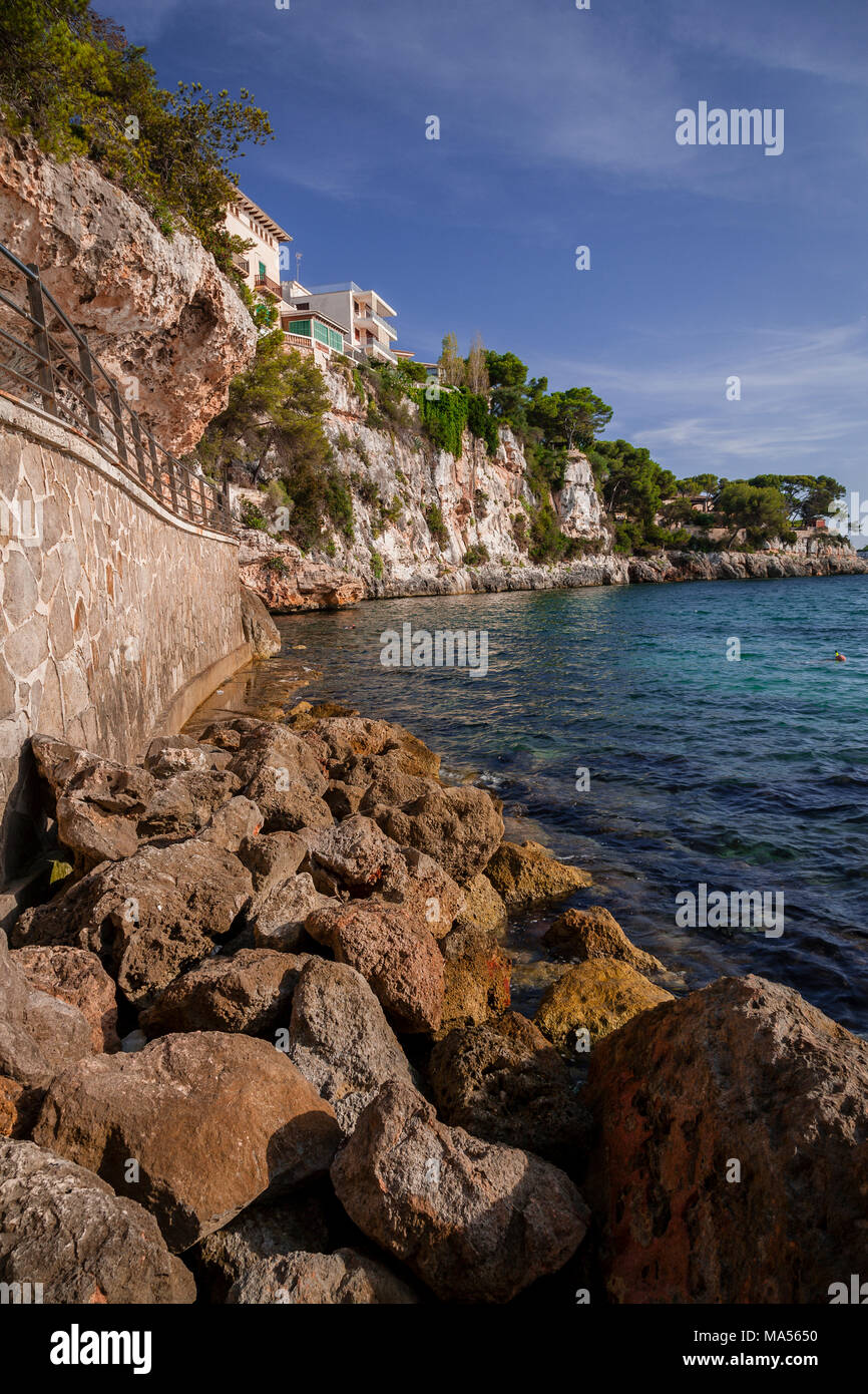 Rocky Mediterranean beach at Portochristo, Mallorca Stock Photo
