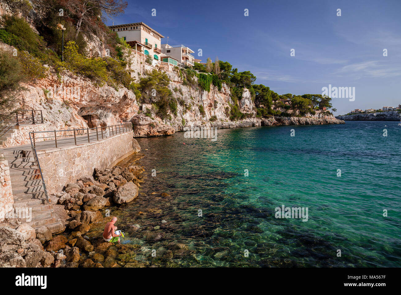 Rocky Mediterranean beach at Portochristo, Mallorca Stock Photo
