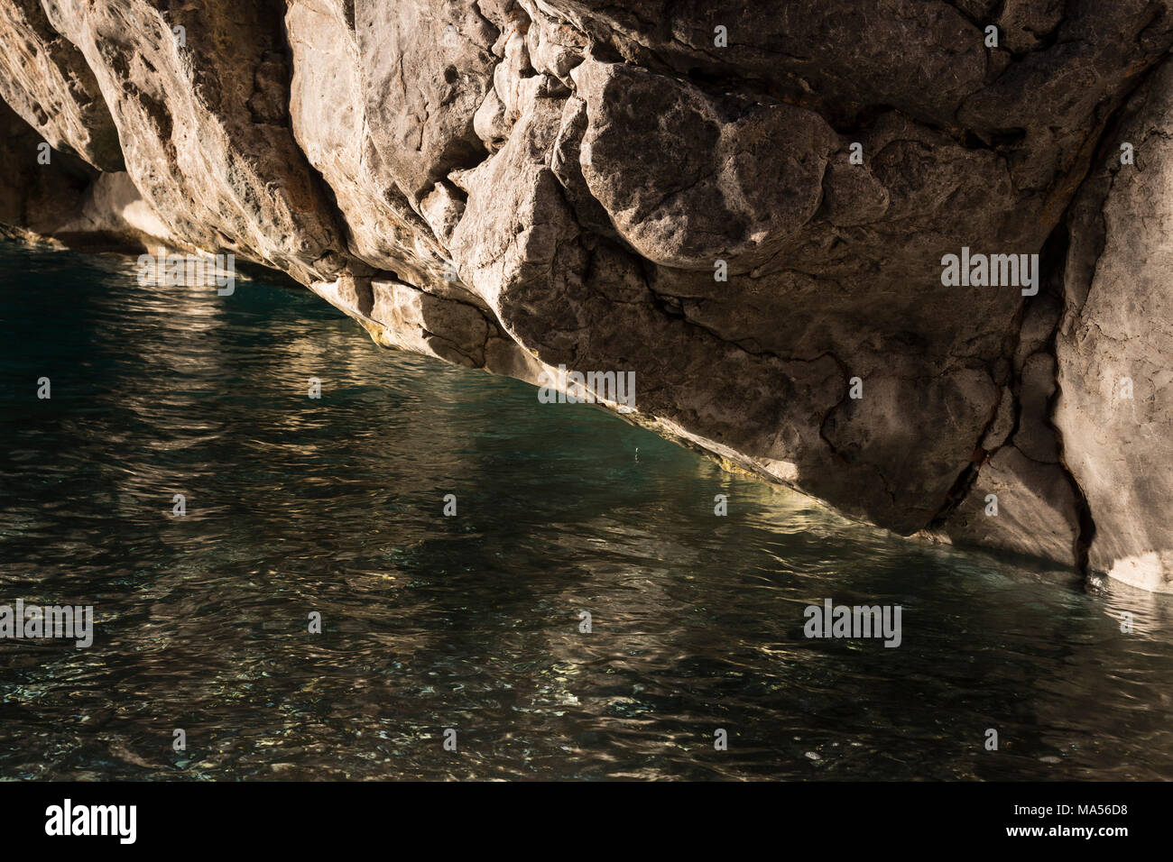 Rocky shoreline at sa Calobra on the Mediterranean coast of Mallorca Stock Photo