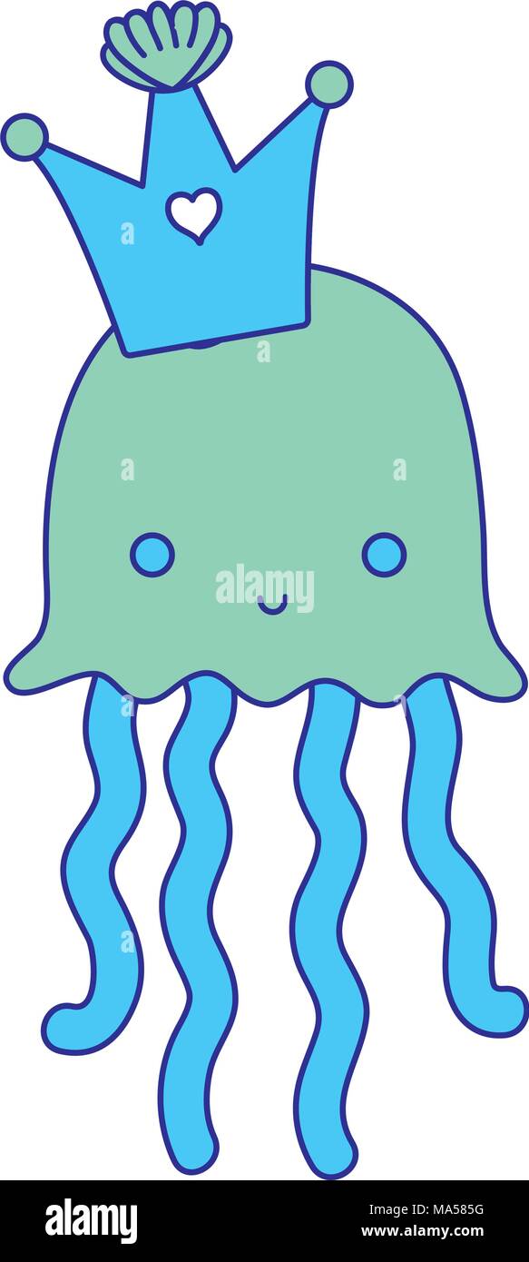 duo color cute jellyfish marine animal with crown Stock Vector