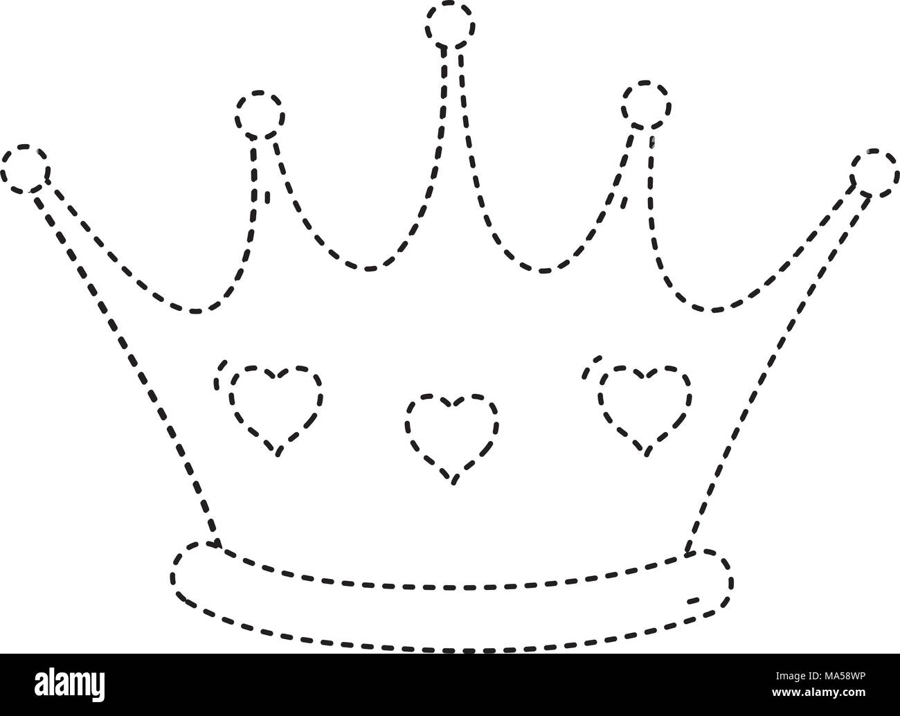 dotted shape queen luxury crown with hearts decoration Stock Vector