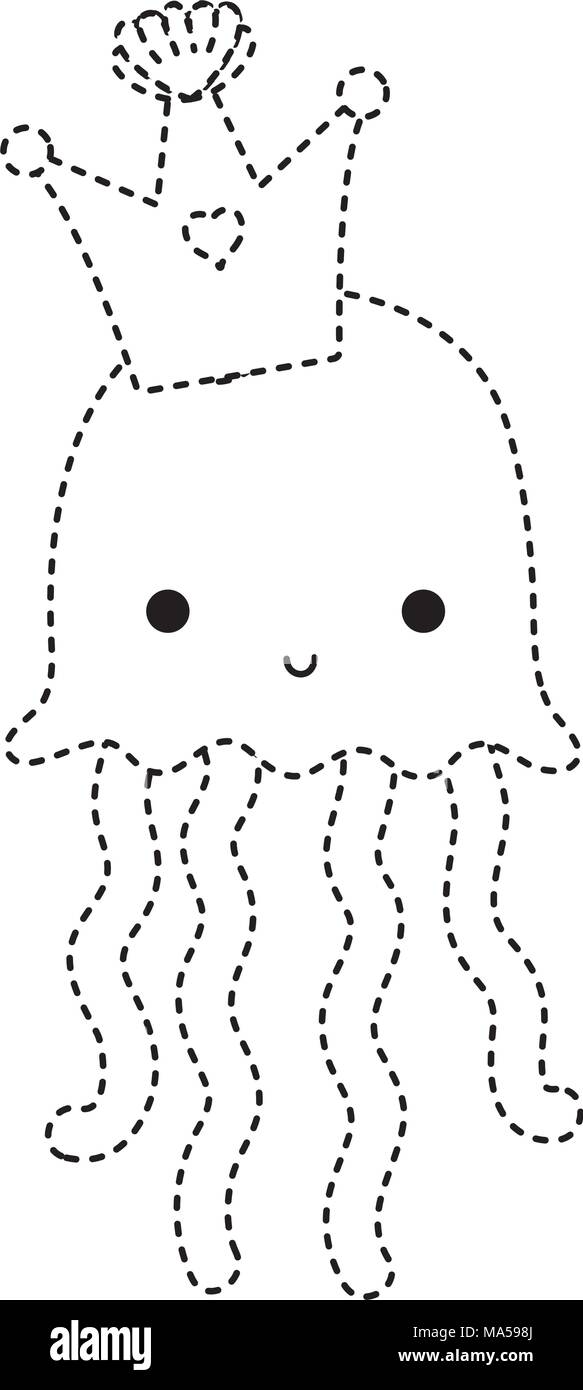 dotted shape cute jellyfish marine animal with crown Stock Vector