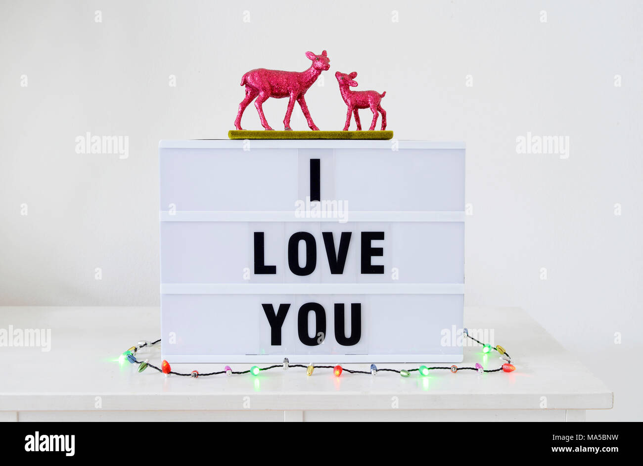 sign, Lightbox, I love you, Deer, chain of lights, Stock Photo
