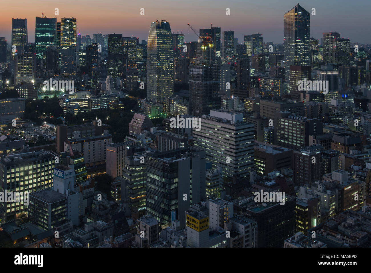 Asia, Japan, Nihon, Nippon, Tokyo, city overview, Hamamatsucho stadium, view from Tokyo World Trade Center Stock Photo