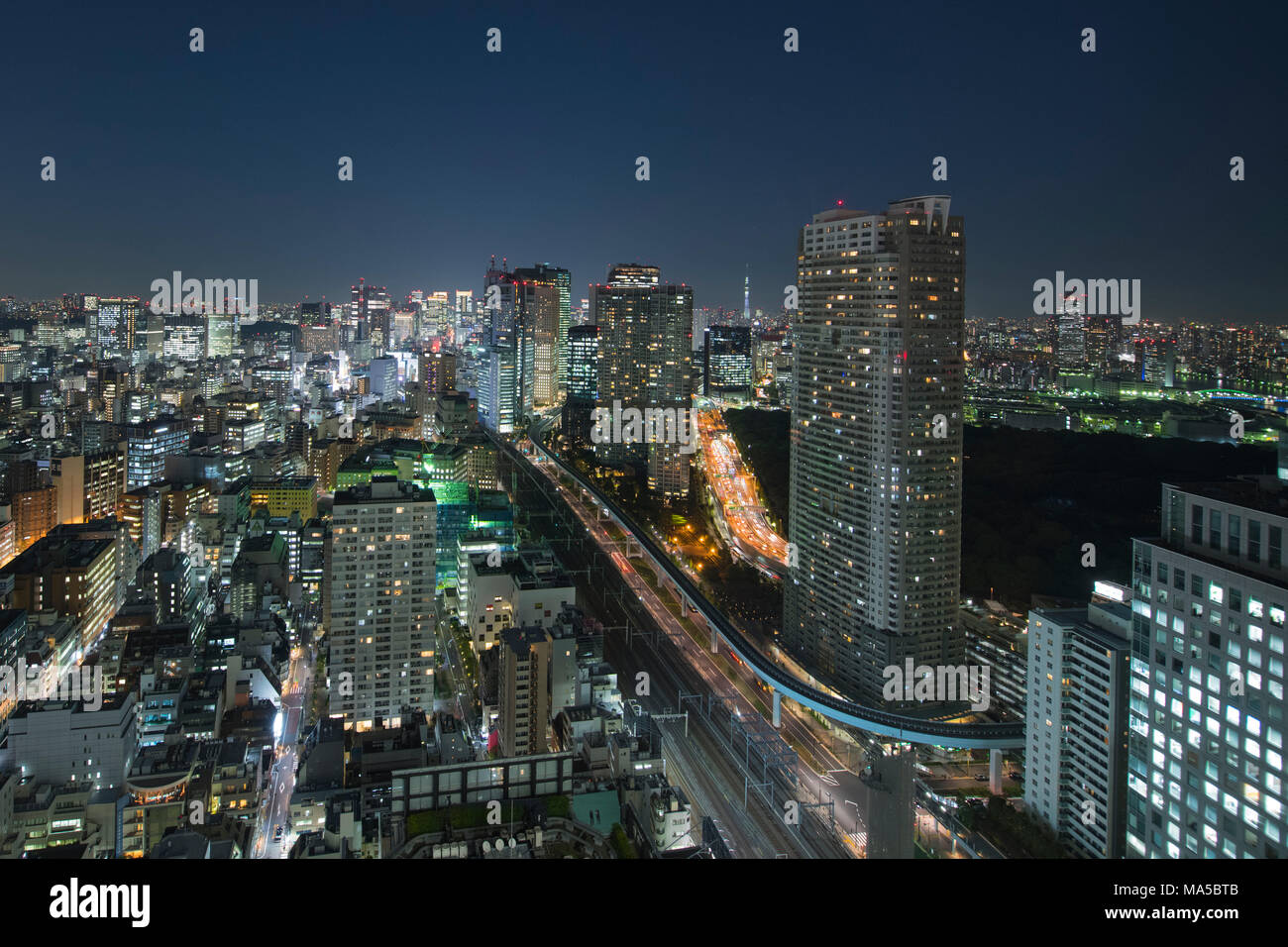 Asia, Japan, Nihon, Nippon, Tokyo, city overview, Hamamatsucho stadium, view from Tokyo World Trade Center Stock Photo