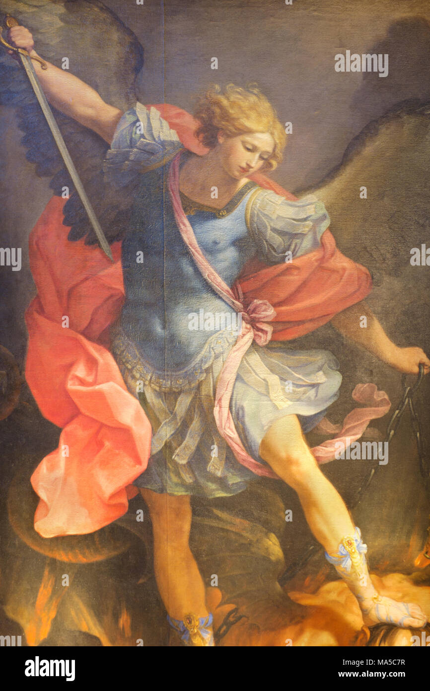 Archangel Michael by Guido Reni (c.1636) - Santa Maria della Concezione - Rome Stock Photo