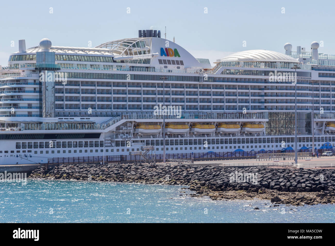 Cruise ship aida in Arrecife, Holiday resort canary island of Lanzarote, a spanish island, off the coast of north west africa 2018 Stock Photo