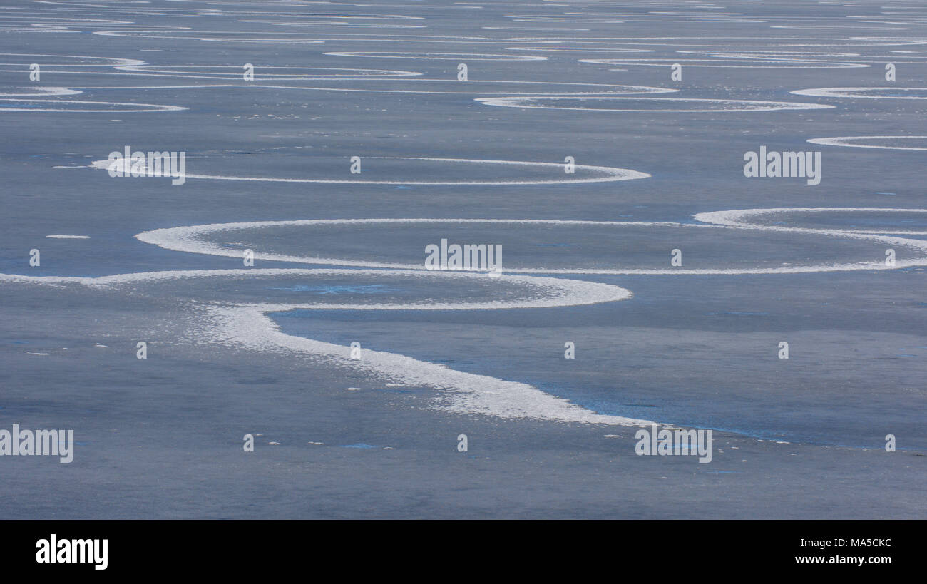Circles on the ice of the Staffelsee (lake), natural phenomenon Stock Photo