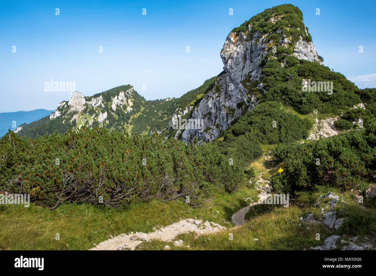 Germany, Bavaria, Bavarian foothills, Lenggries, Rocky mountain landscape at the crossing of the Benediktenwand (mountain) Stock Photo
