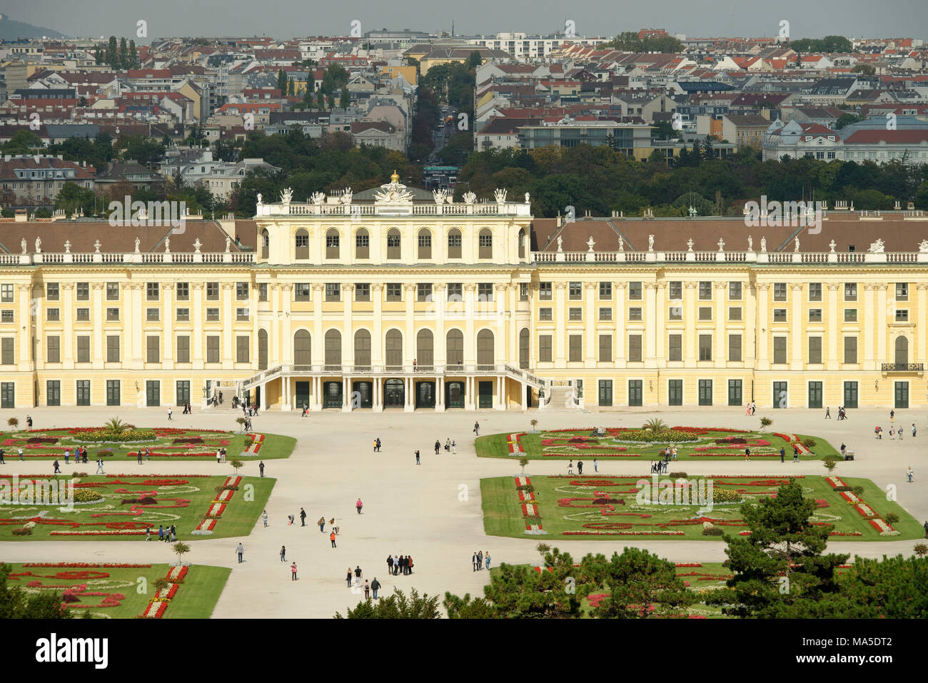 View from the Gloriette to Schönbrunn Palace and the palace ground, Vienna, Austria Stock Photo