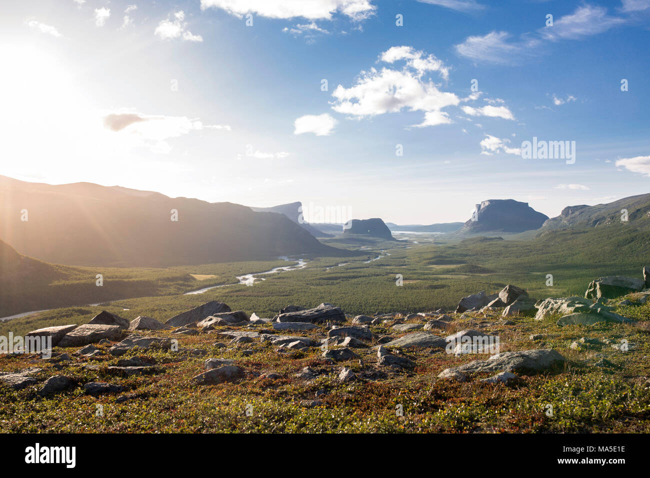 View over the Rapadalen (valley) in Sarek National Park, Sweden Stock Photo
