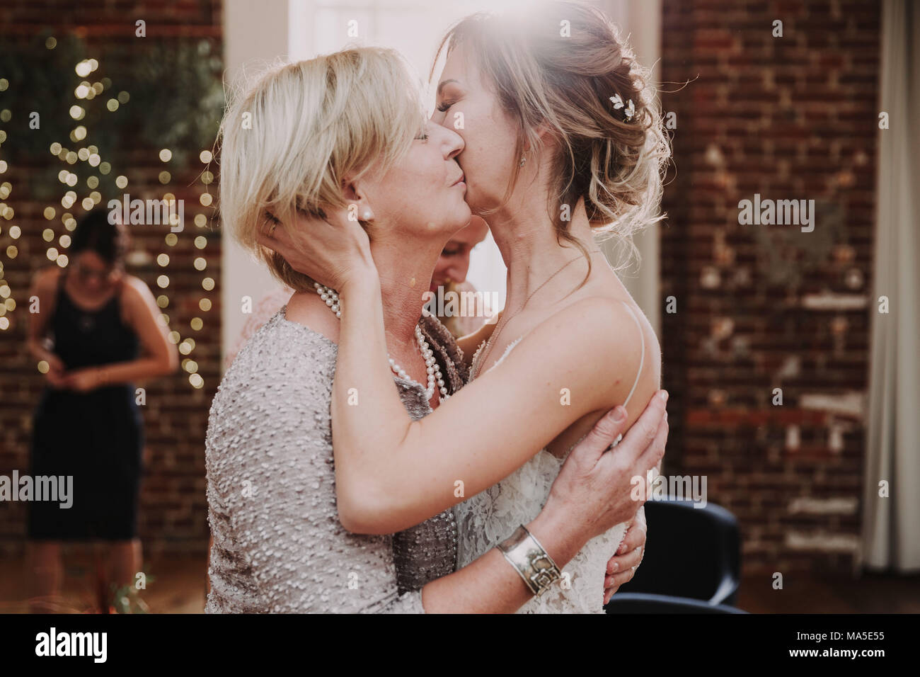 Wedding, bride, senior woman, hug, kiss, Stock Photo