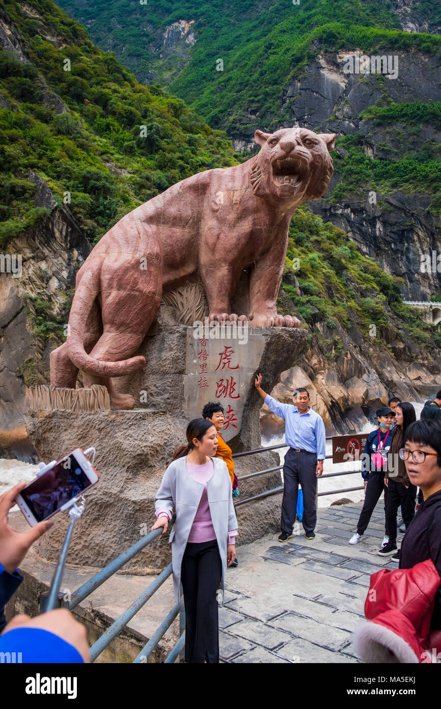 Tourists at Tiger Leaping Lijiang, Yunnan Province, China, Asia, Asian,