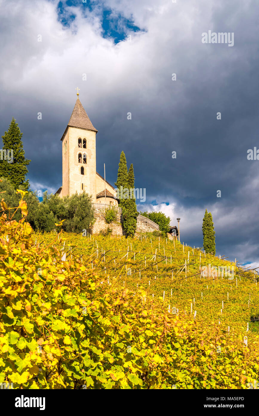 Termeno / Tramin, province of Bolzano, South Tyrol, Italy, Europe. The church of San Giacomo Stock Photo