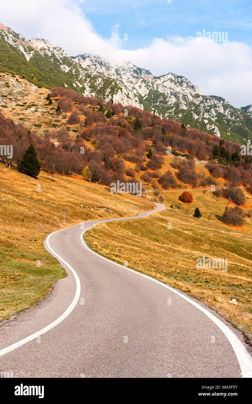 mountain road on Mount Baldo Europe, Italy, Trentino Alto Adige, Trento district Stock Photo