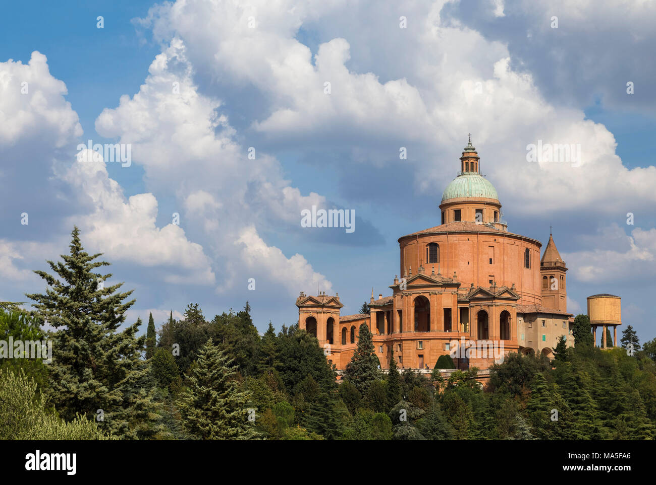 View of the Colle della Guardia and the Santuario della Beata Vergine di San Luca. Bologna, Emilia Romagna, Italy. Stock Photo