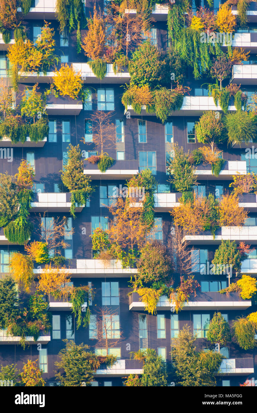 Milan, Lombardy, Italy. Details of the Bosco Verticale building. Stock Photo