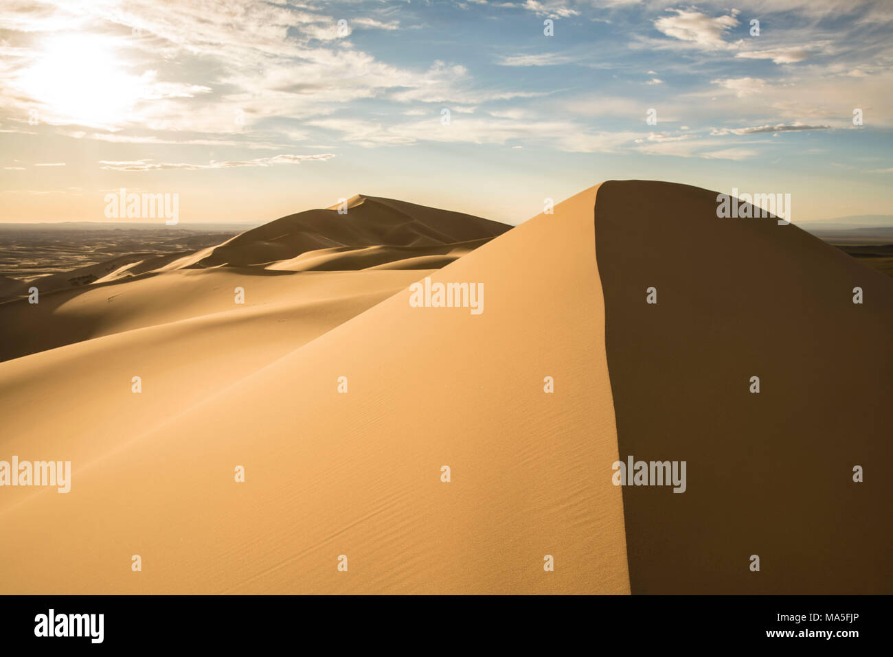 Sand dunes in Gobi desert. Sevrei district, South Gobi province, Mongolia. Stock Photo
