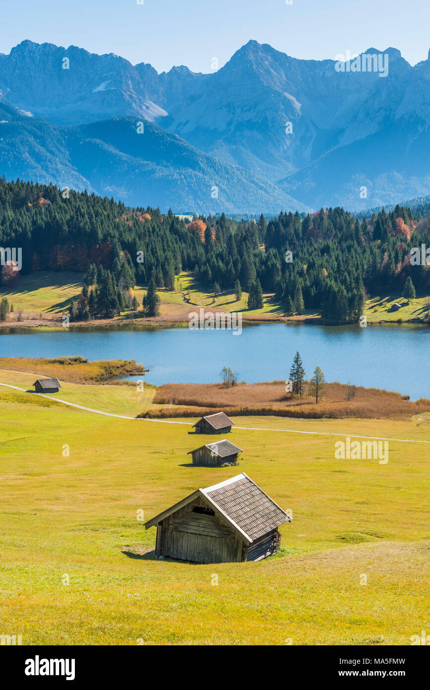 Gerold, Garmisch Partenkirchen, Bavaria, Germany, Europe. Gerold in autumn season, Karwendel range in the background Stock Photo