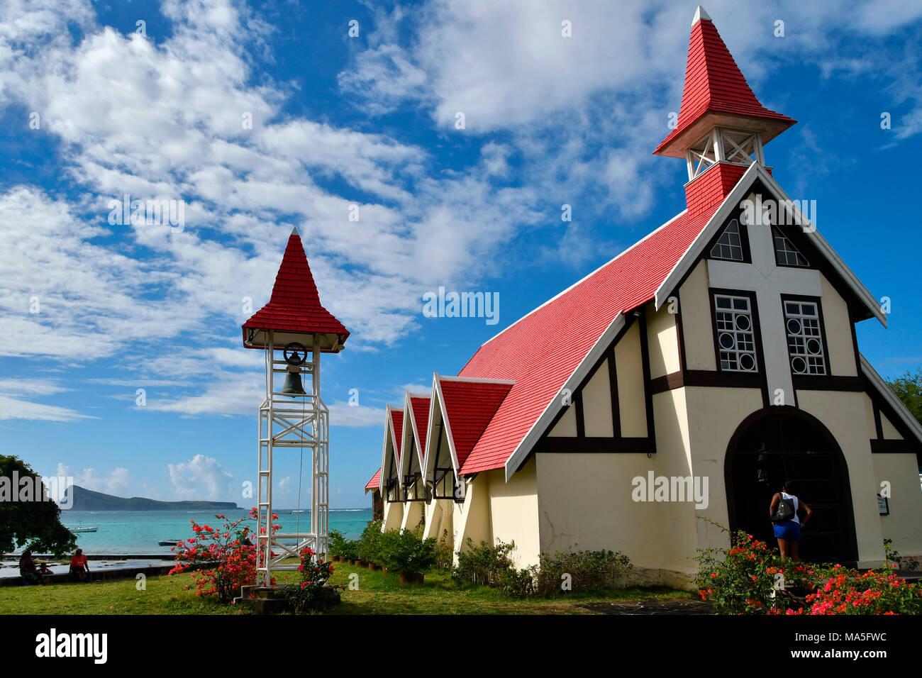 Christian church with red roof, Mauritius,(Mauritian) Stock Photo